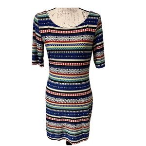 SHEIN Bodycon Scoopneck Patterned Multicolor Mini Dress Women Size L|8/10